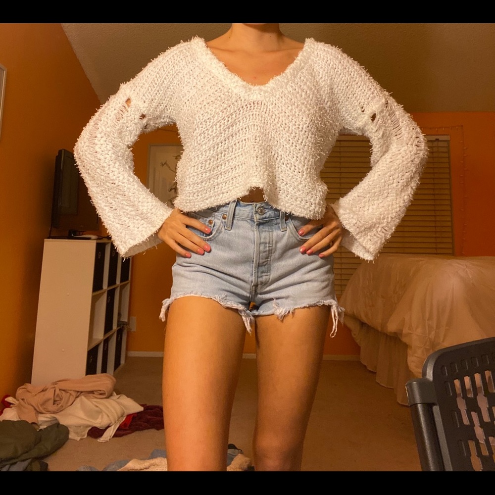 white crop sweater